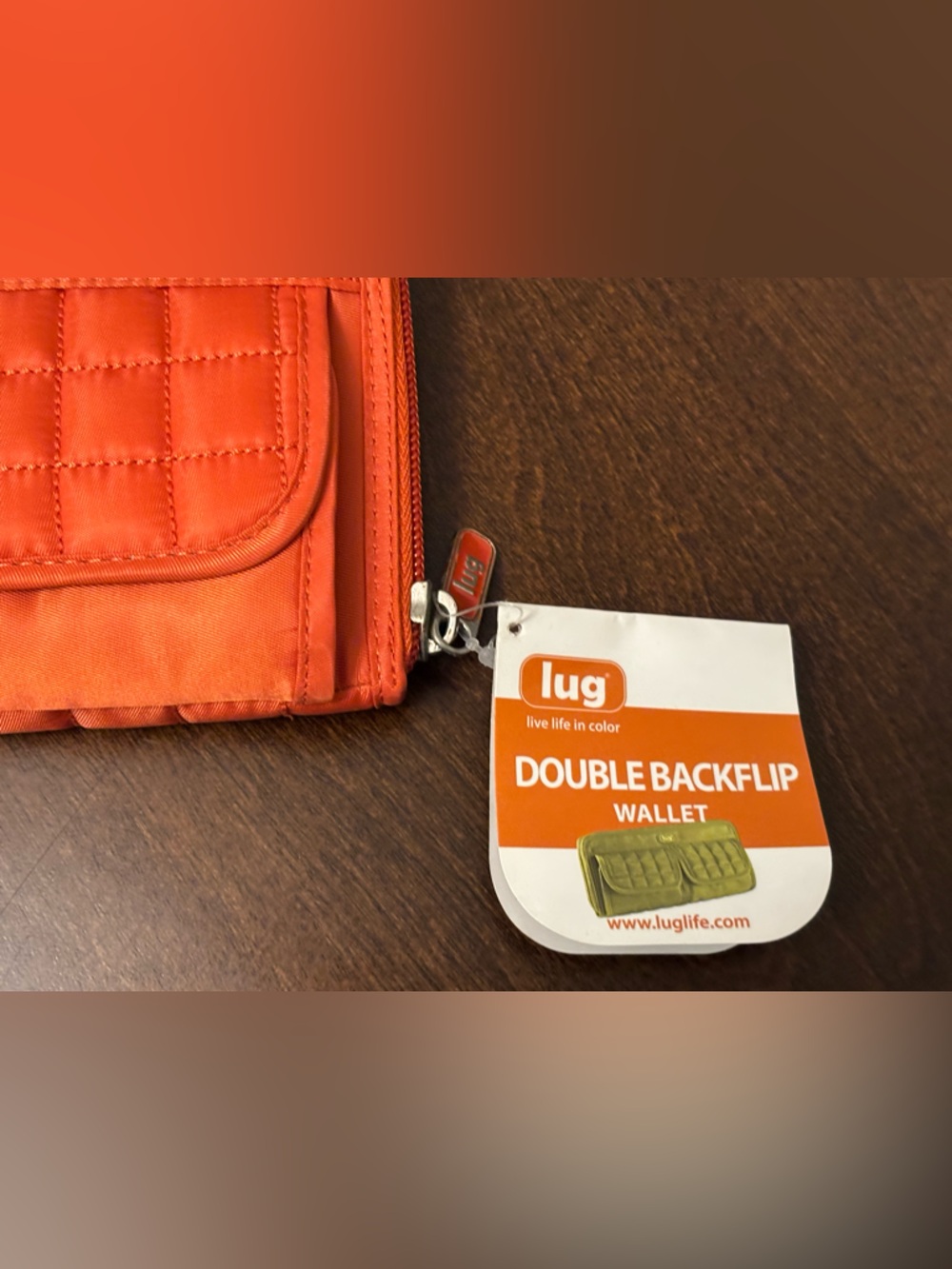 Lug Double Backflip Wallet Bright Orange/ Papaya Zipper Closure Snap Pockets NEW - Picture 5 of 9